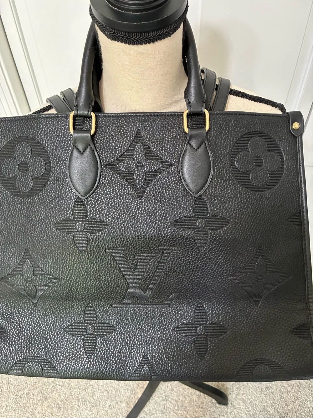 Black Monogram LV Embossed Messenger Tote